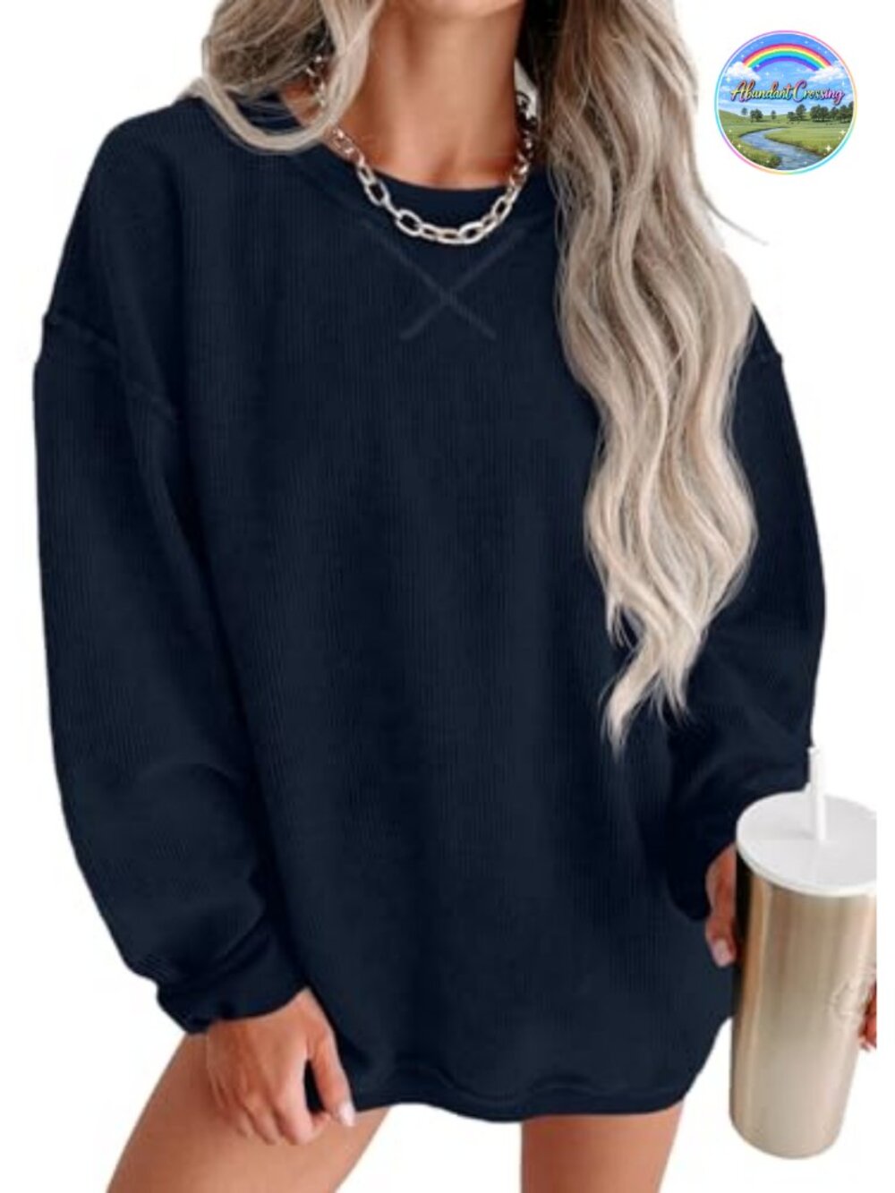 Oversized Corduroy Crewneck Sweatshirt Long Sleeve Pullover